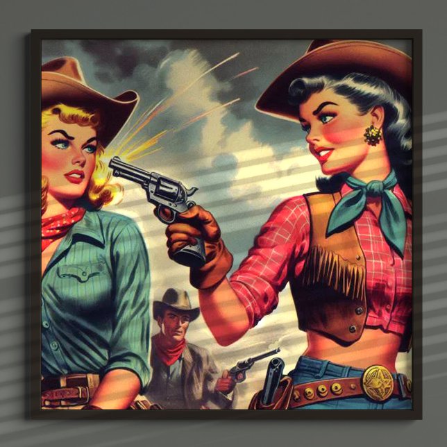 Poster Illustration vintage Pulp Cowgirls (Créateur téléchargé)