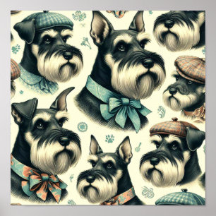 Poster Illustration vintage Schnauzer sans joint