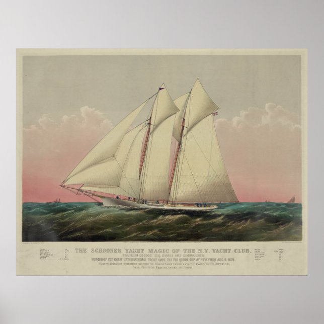Poster Illustration vintage Schooner Yacht (1870) (Devant)