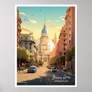 Poster Illustration Vintage voyage de Buenos Aires Argent