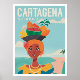 Poster Illustration Vintage voyage de Carthagène Colombie