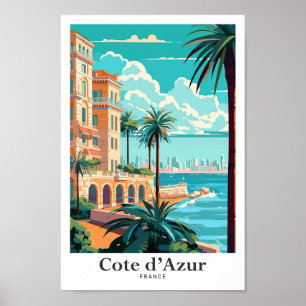 Poster Illustration Vintage voyage de la Côte d'Azur