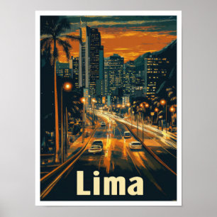 Poster Illustration Vintage voyage de Lima Pérou