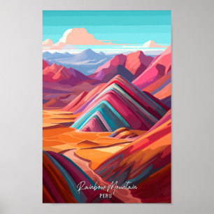 Poster Illustration Vintage voyage de Rainbow Mountain Pé