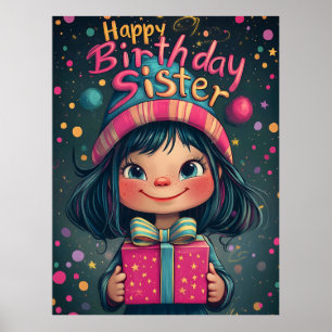 Poster Illustration Whimsical Happy Birthday Sister