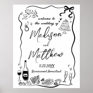 Poster Illustrations à main lunaire Mariage de Doodle
