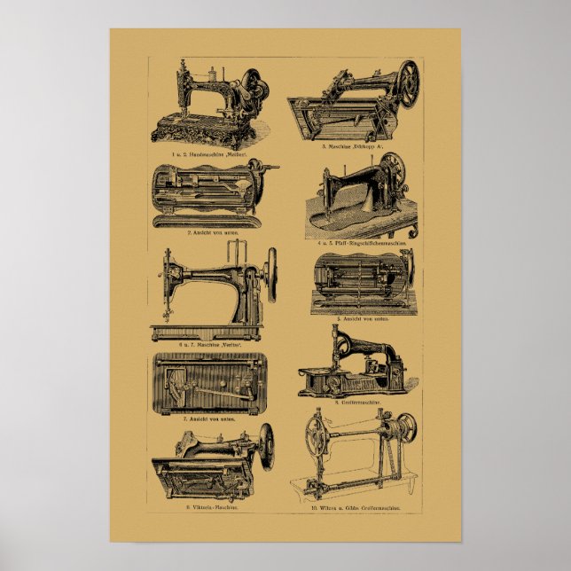 Poster Illustrations de machine à coudre de l'époque vict (Devant)