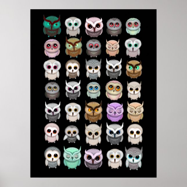 Poster Illustrations de petits hiboux mignons (Devant)