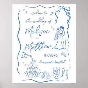 Poster Illustrations dessinées à la main Mariage Bienvenu