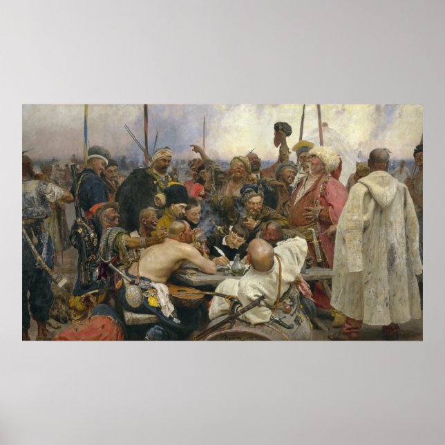 Poster Ilya Repin Réponse des cosaques zaporozhiens (Devant)