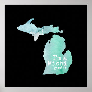 Poster I'm A Michigander Watercolor Filled Silhouette