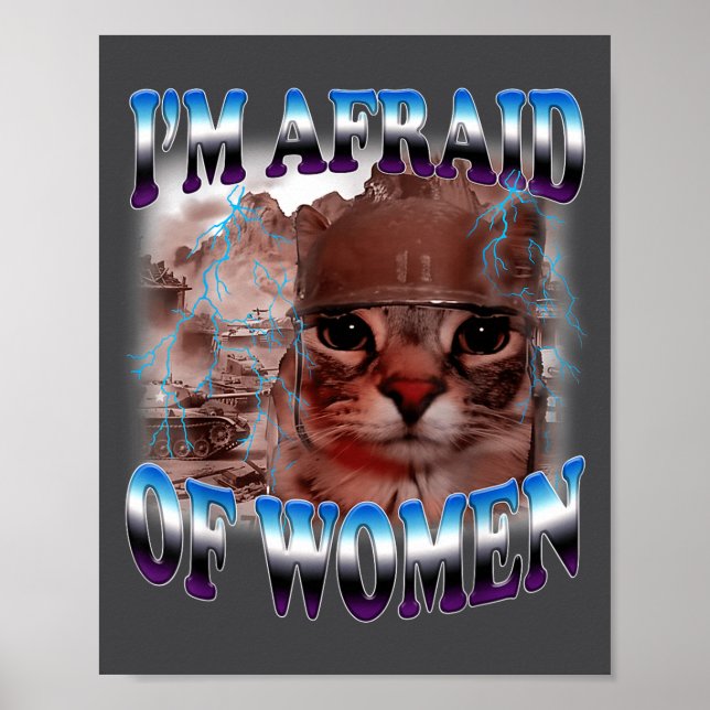 Poster I'm Afraid Of Women Funny Saying Humor Cat Meme  (Devant)