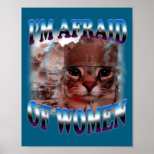 Poster I'm Afraid Of Women Funny Saying Humor Cat Meme  (Devant)