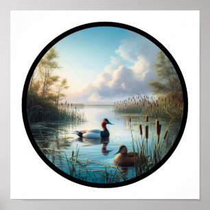 Poster Image 3D circulaire d'un beau canard à dos de cana