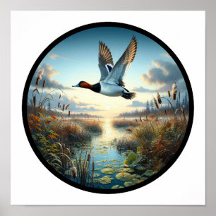 Poster Image 3D circulaire d'un beau canard à dos de cana