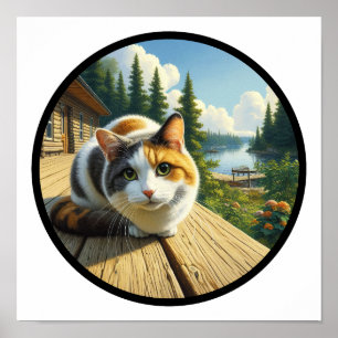 Poster Image 3D circulaire d'un beau chat Calico