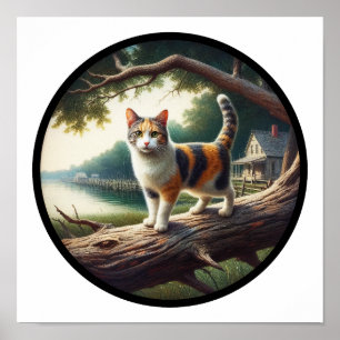 Poster Image 3D circulaire d'un beau chat Calico