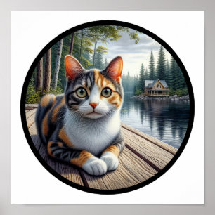 Poster Image 3D circulaire d'un beau chat Calico