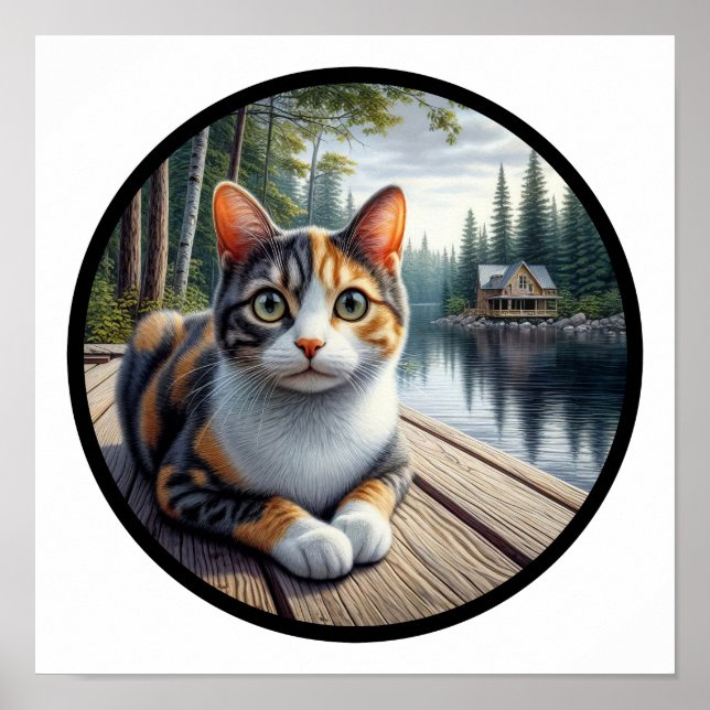 Poster Image 3D circulaire d'un beau chat Calico (Devant)