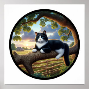 Poster Image 3D circulaire d'un beau chat Tuxedo