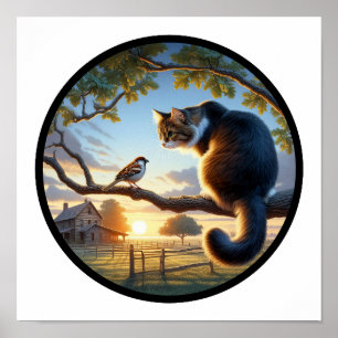 Poster Image 3D circulaire d'un chat domestique à cheveux