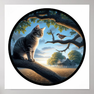 Poster Image 3D circulaire d'un chat domestique à cheveux
