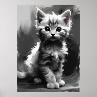 Poster Image Ai, Croquis Au Charbon. Cute Kitten