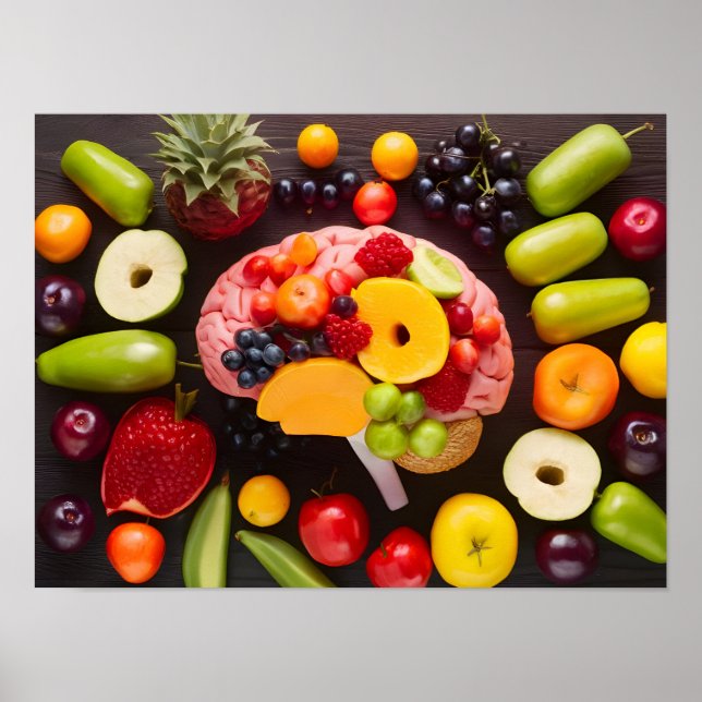 Poster Image conceptuelle du cerveau et des fruits (Devant)