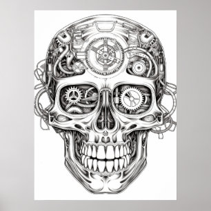 Poster Image de crâne de sucre noir + blanc sur le mur