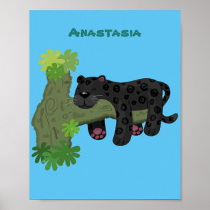 Poster Image de dessin animé de chat en panthère noire ja