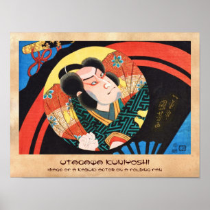 Poster Image de l'acteur kabuki sur l'éventail pliant Uta