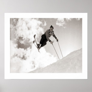 Poster Image de ski vintage, Tricks sur skis