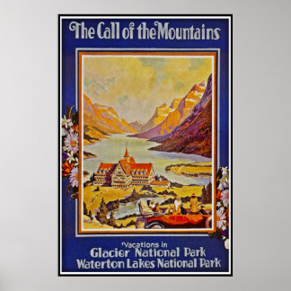 Poster Image de voyage rétro vintage Waterton Lakes