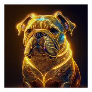 Poster Image Fantastique Bouledogue Anglais Jaune Néon