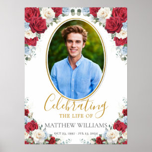 Poster Image Floral Bleu Blanc Rouge Funérailles Mémorial