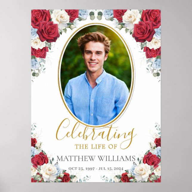 Poster Image Floral Bleu Blanc Rouge Mémorial Funéraire (Devant)