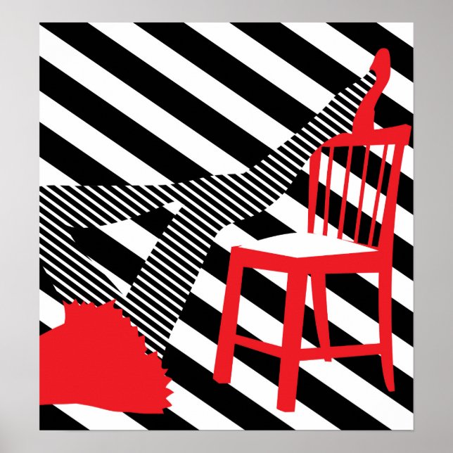 Poster Image Pop rayée. Silhouette cool rouge, noir, blan (Devant)