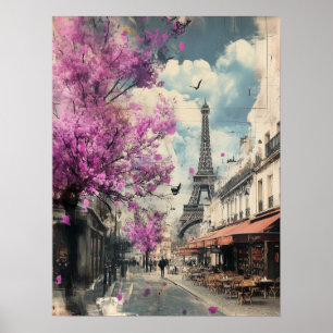 Poster Image romantique de Paris avec la tour Eiffel