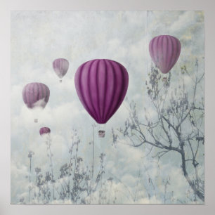 Poster Image surréaliste avec ballons à air chaud rose