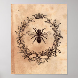 Poster Image vintage Queen Bee Honeybee Tea Stainpaper