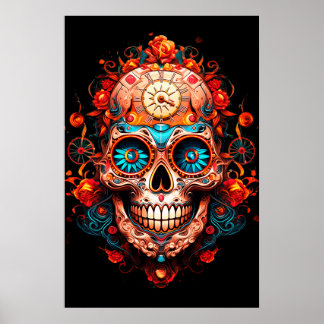 Poster Images de crâne de sucre avec un homme aux yeux bl