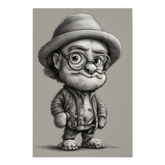 Poster Imaginaire adorable Créature Porter une veste et C (Devant)