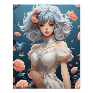 Poster Imaginaire AI Art Anime Dreams : Petite robe noire