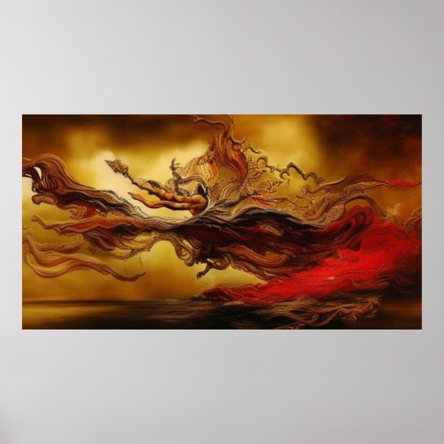 Poster Imaginaire art moderne or rouge (Devant)