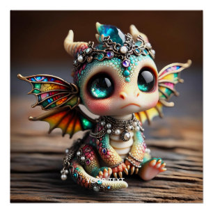 Poster Imaginaire Bébé mignon Dragon Verre
