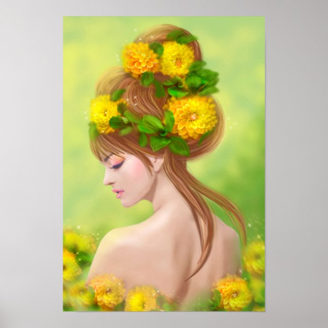 Poster Imaginaire belle fée Printemps avec fleurs (Devant)