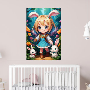 Poster Imaginaire Belle mignonne fille lapin