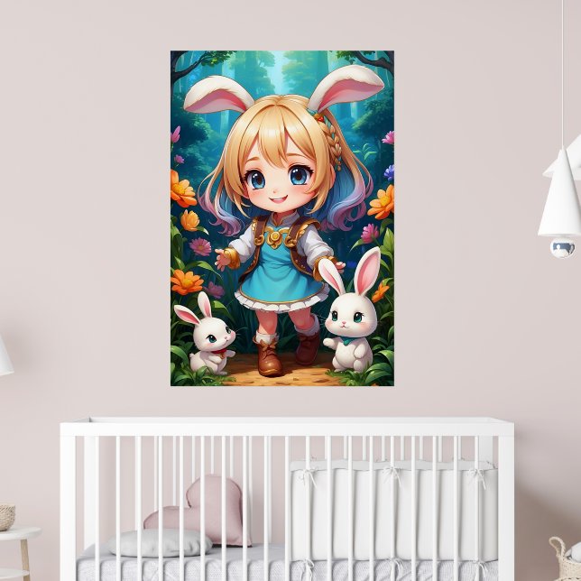 Poster Imaginaire Belle mignonne fille lapin (Pépinière 2)