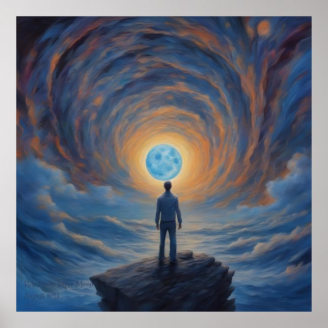 Poster Imaginaire Blue Moon Super Moon AI Art numérique d (Devant)