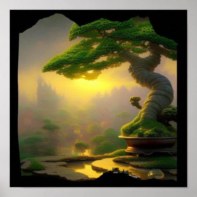 Poster Imaginaire Bonsai Arbre Art numérique (Devant)